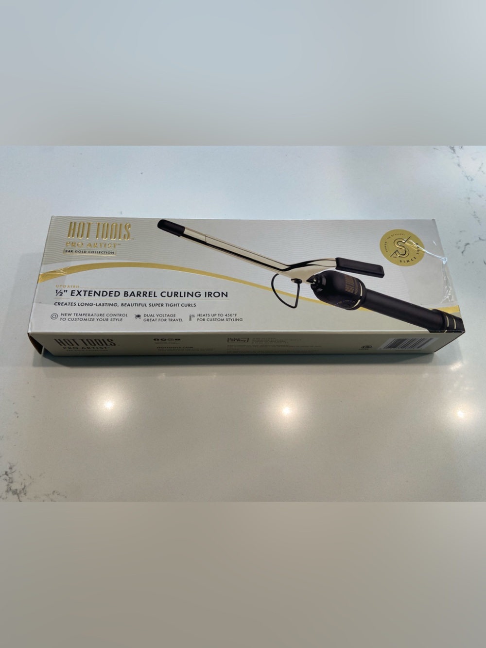 Hot Tools Pro Artist 1/2" Extended Barrel Curling Iron - Black & Gold